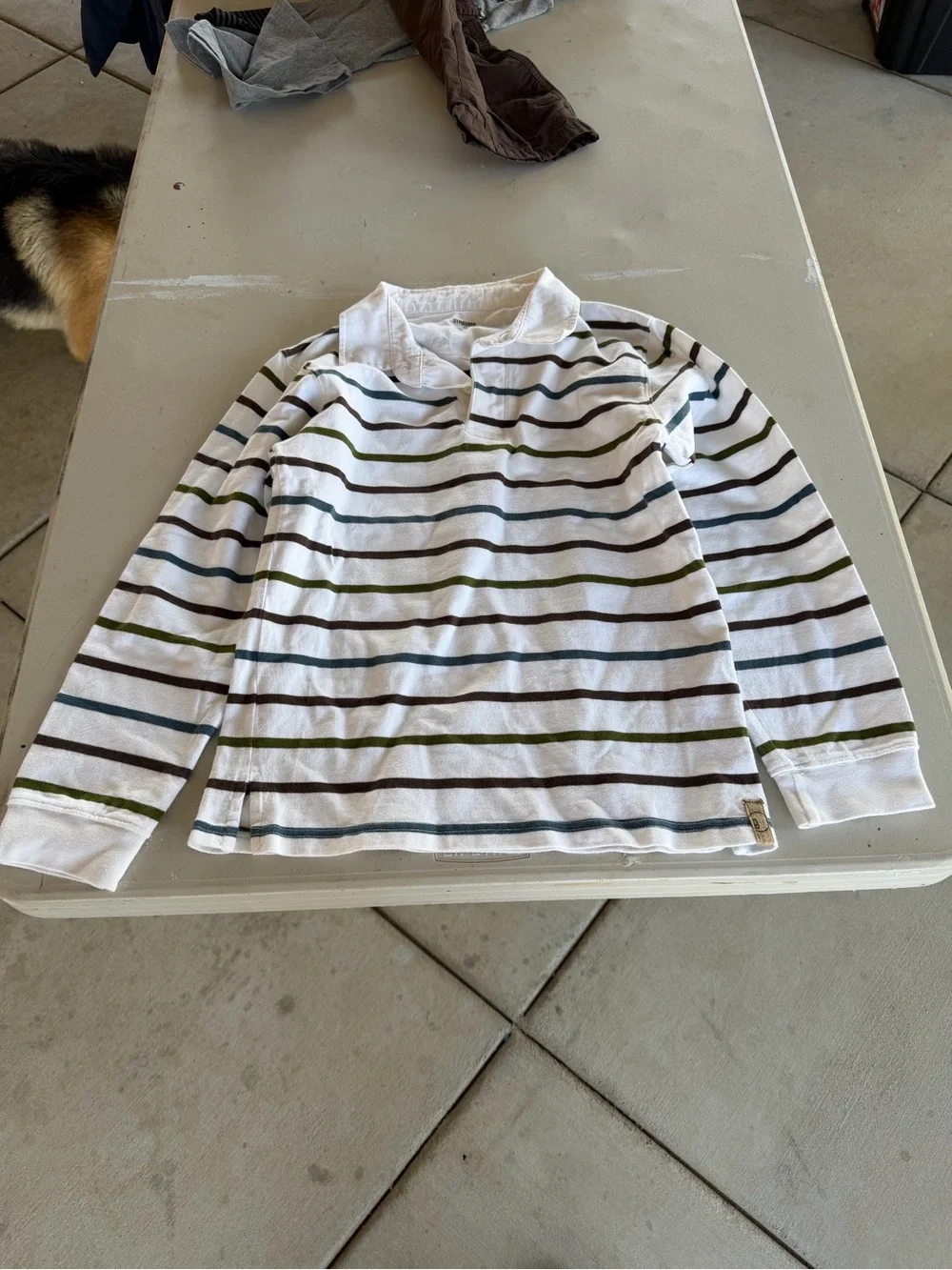Gymboree Long-Sleeve Striped Polo Shirt - White with Blue, Green, Brown Stripes